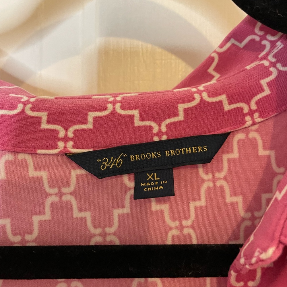 346 Brooks BrothersPink and White Quatrefoil Print Slinky Long Sleeve Dress - Picture 2 of 7